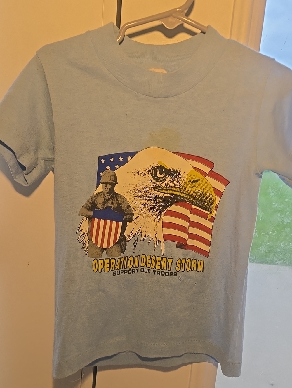 Baby Blue Vintage Kids:Small Light Blue Operation Desert Storm Eagle Graphic Tee